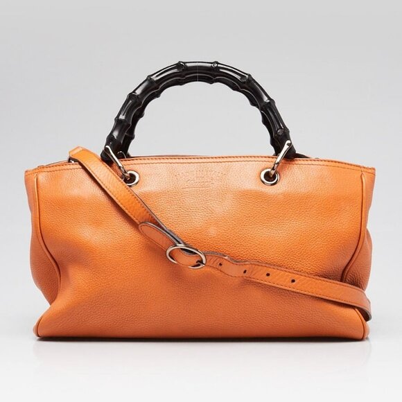 Gucci Orange Pebbled Leather Medium Bamboo Shopper Tote Bag - Picture 2 of 12